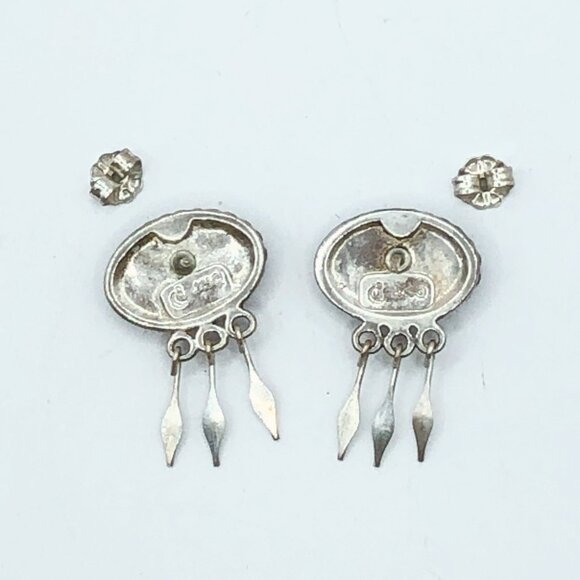 Relios Southwest Sterling Silver Green Yellow Inlay Tassel Pierced Earrings - Picture 6 of 12